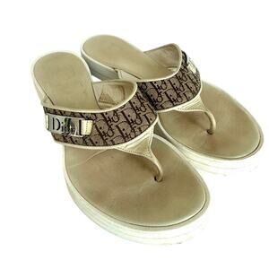 Christian Dior Trotter Monogram Flip Flop Sandals 2005 Logo Brown 36.5
